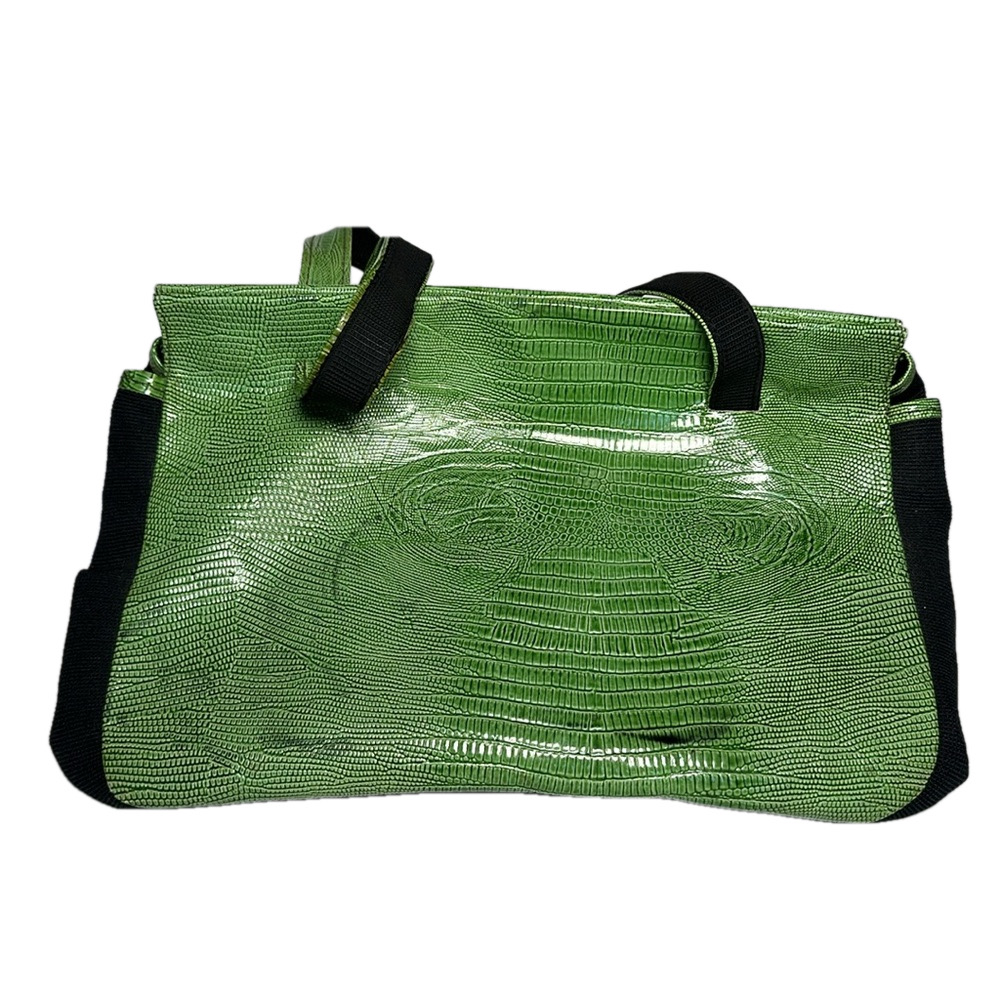 ITALY CROCODILE LEATHER green & black canvas one of a kind long straps - Picture 5 of 17
